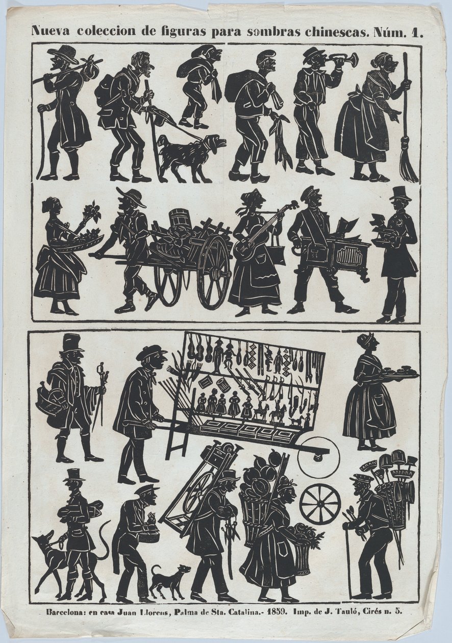 中国の影絵人形の図のシート 1、1859 年。 作： フアン・リョレンス