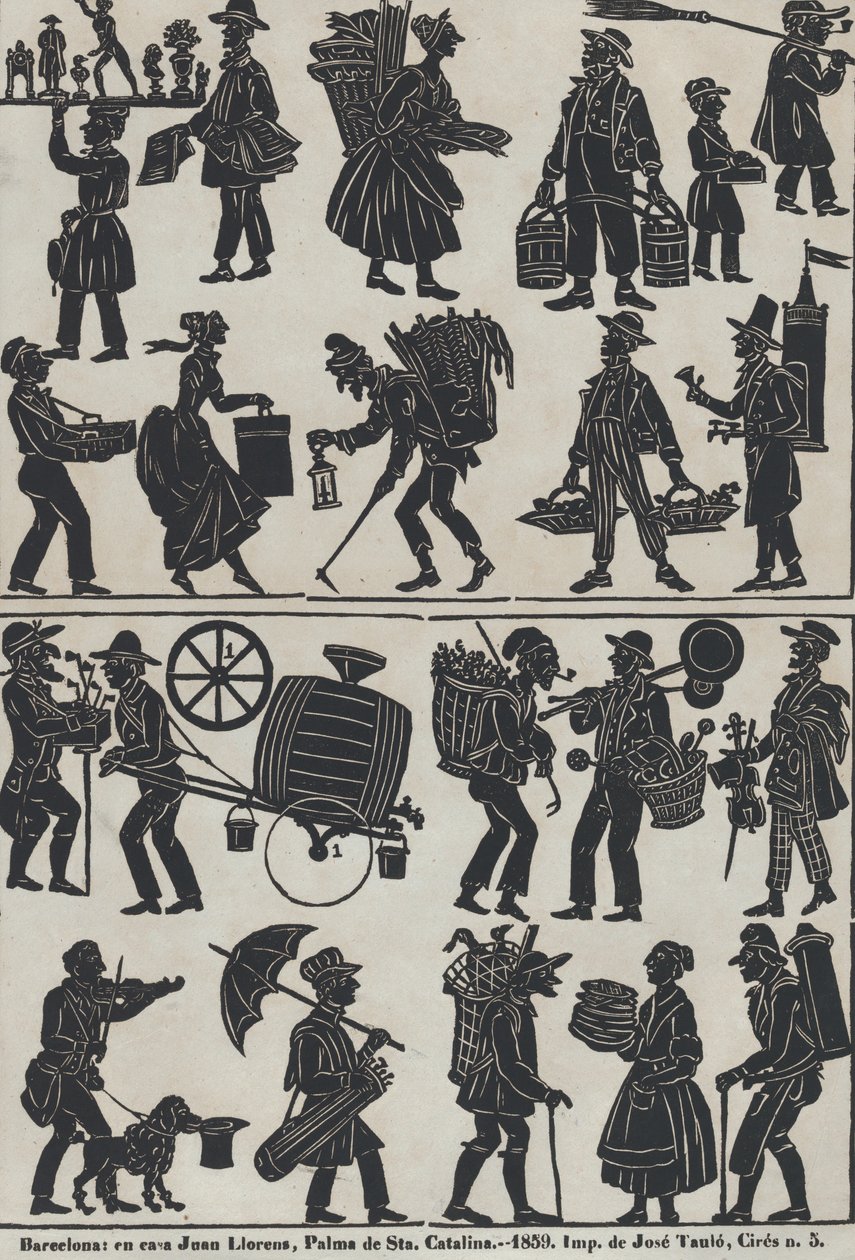 中国の影絵人形の図のシート 3、1859 年。 作： フアン・リョレンス