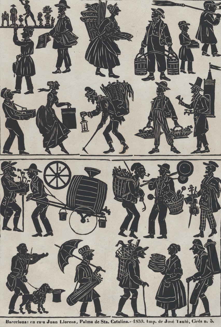 中国の影絵人形の図のシート 3、1859 年。 作： フアン・リョレンス