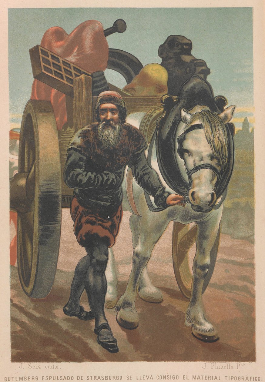 ヨハネス・グーテンベルクがストラスブールを去る。 出典: 科学とその人々、1879 年。 作： フアン・プラネラとロドリゲス