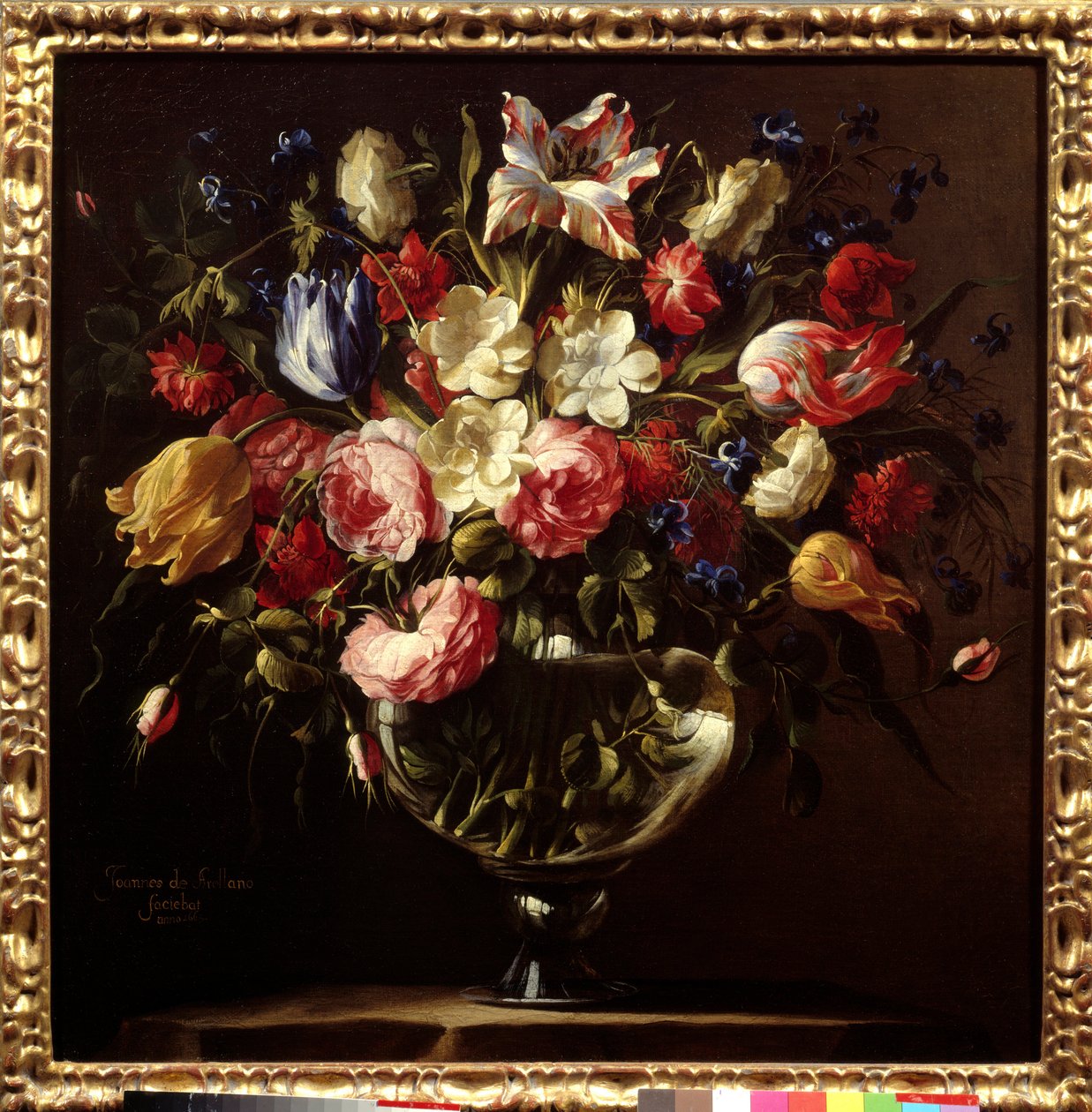 花の花瓶フアン・デ・アレリャーノ（1614-1676）の絵画 作： フアン・デ・アレラノ