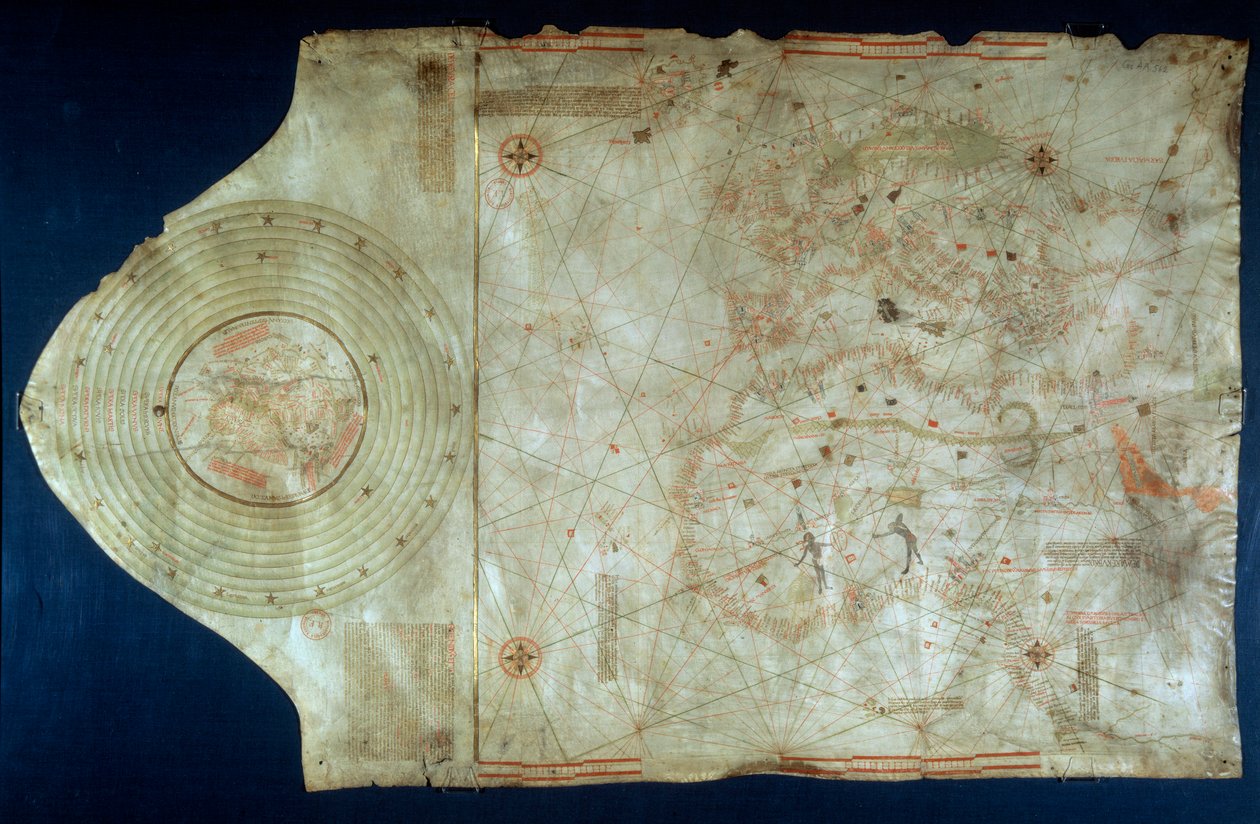 航海士クリストファー・コロンブス（1451-1506）の仲間である地図製作者ファン・デ・ラ・コサ（1460-1510）の海図 作： ファン・デ・ラ・コーサ