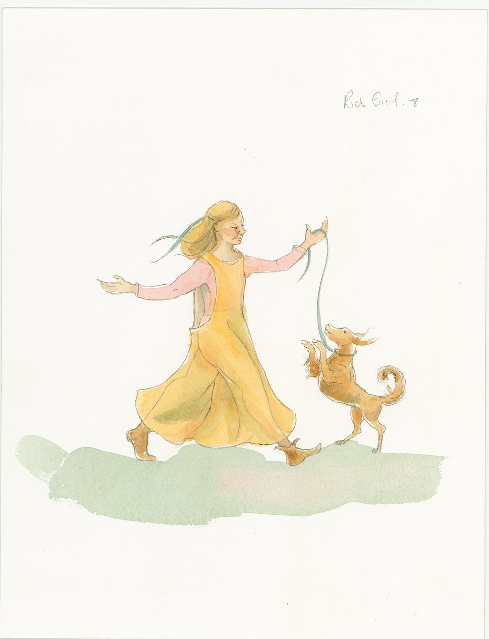 犬と遊ぶ中世の女性、2004年。 作： ジュディス・ドビー