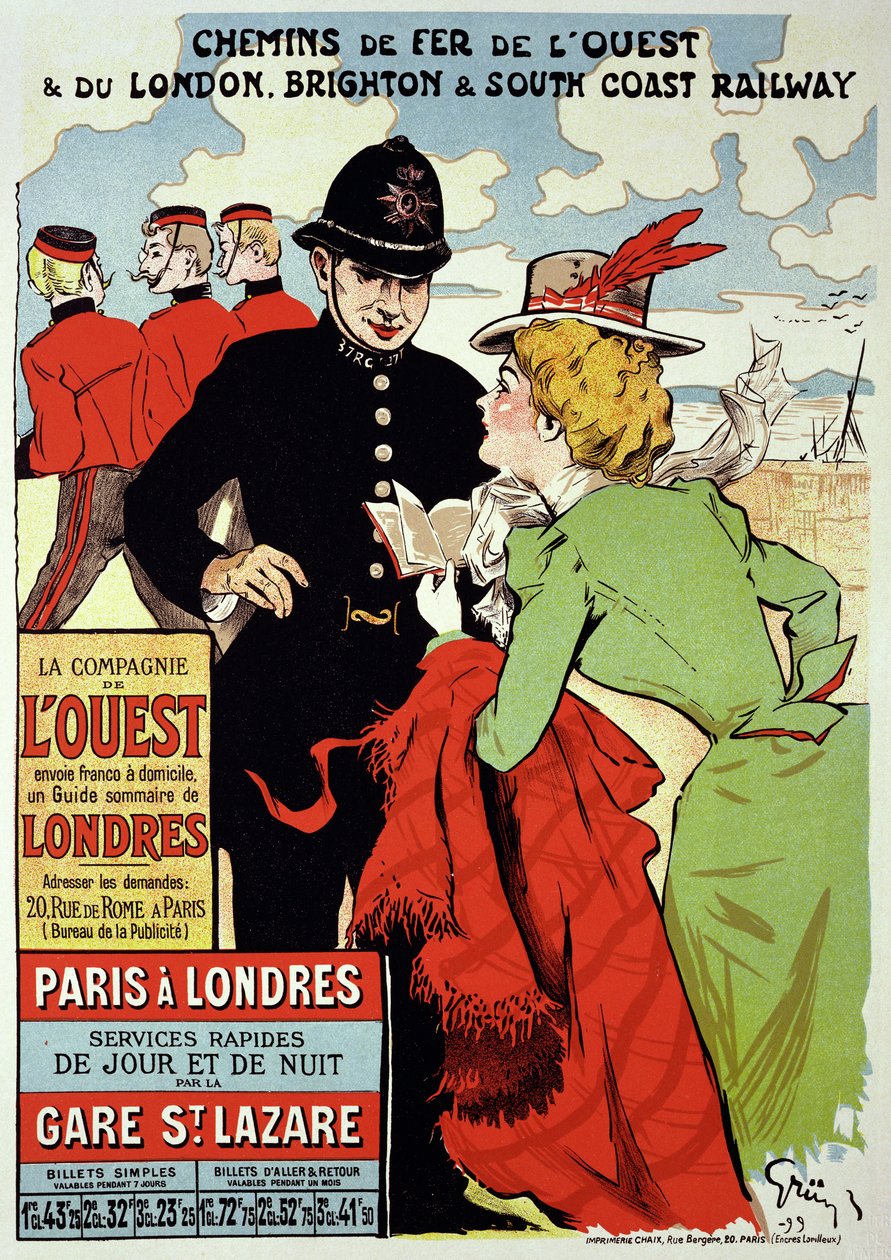 1899年のパリからロンドンへのポスター広告列車の複製 作： ジュール・アレクサンドル・グルーエンまたはグルー