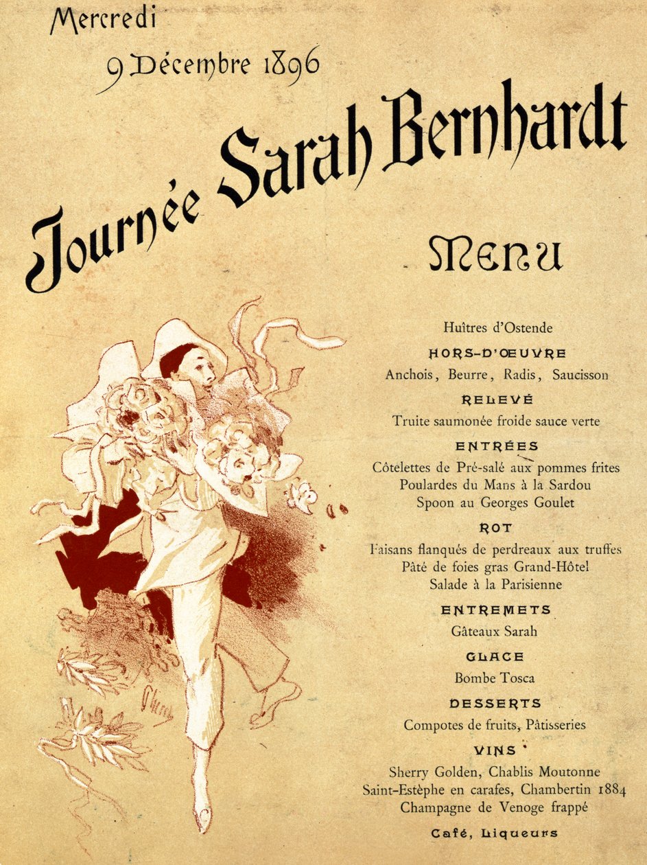 1896年12月9日水曜日、サラベルナールデー、メニューカード、1896（245010も参照） 作： ジュール・チェレット