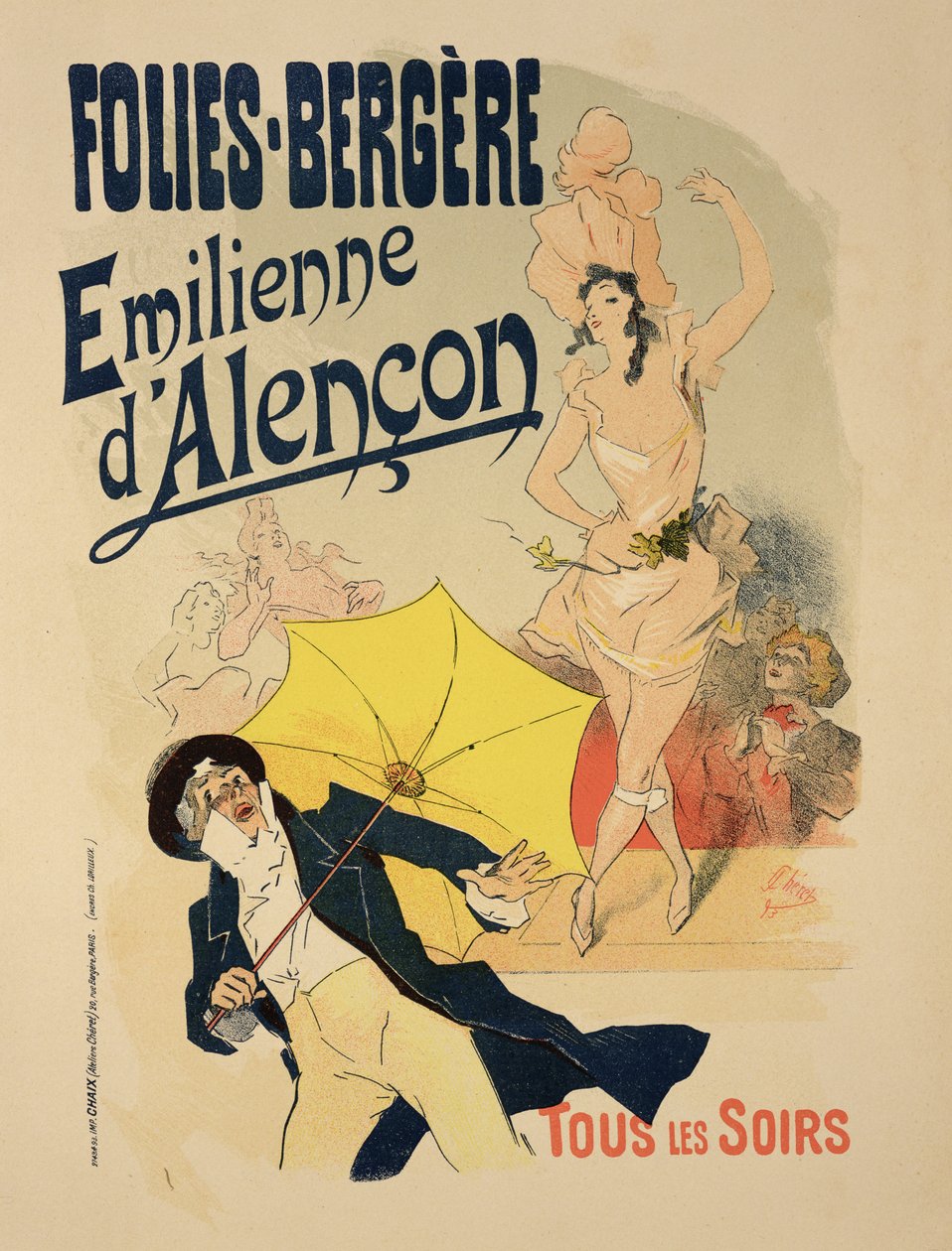 「エミールダレンコン」を宣伝するポスターの複製、フォリーベルジェレスでの毎晩、1893年 作： ジュール・チェレット