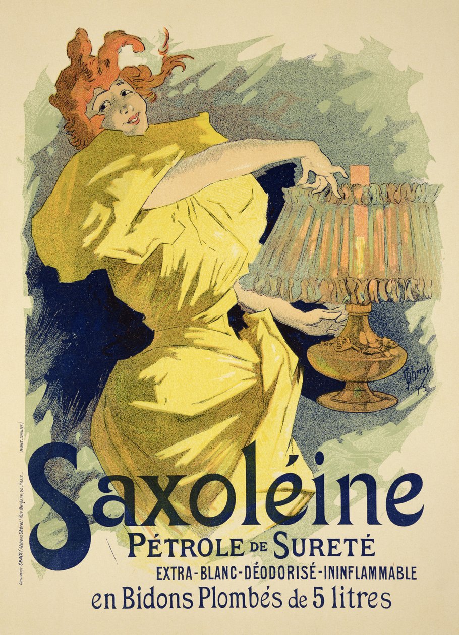 「サクソレイン」を宣伝するポスター、安全なパラフィン油の複製、1896年 作： ジュール・チェレット