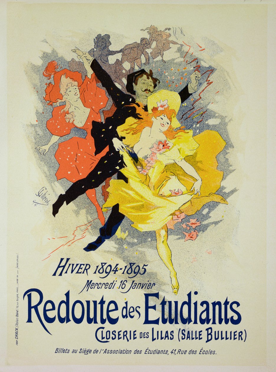 「学生ガライブニング」を宣伝するポスターの複製、ブリーエルーム、Closerie des Lilas、1894 作： ジュール・チェレット