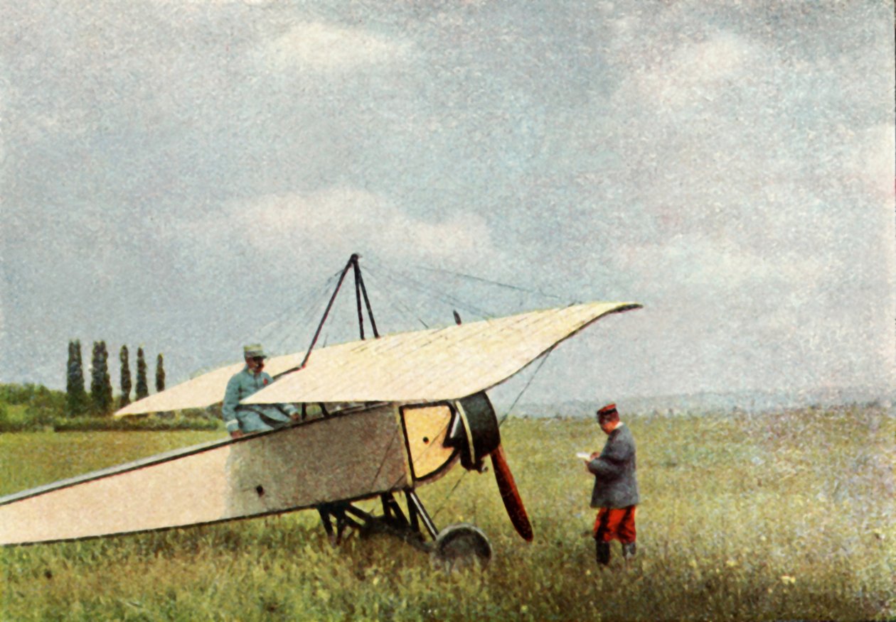 1914年9月、7.9mmのホッチキス機関銃を搭載できるモレーンソルニエタイプGの飛行機（オートクローム） 作： ジュール・ジェルヴェ・コートテルモント