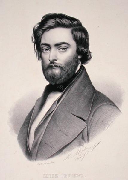 マリー・アロペ（1812-83）が彫ったエミール・プリュダン（1817-63）の肖像（リトグラフ）。 作： ジュール（後）ローレ