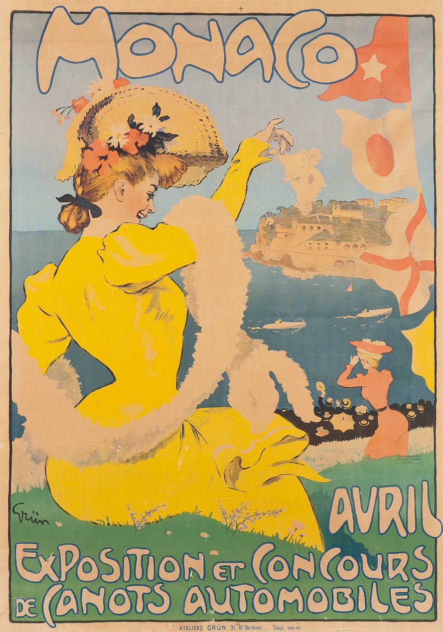 モナコ、c。 1908年（カラーリトグラフ） 作： ジュール・アレクサンドル・グルーエンまたはグルー