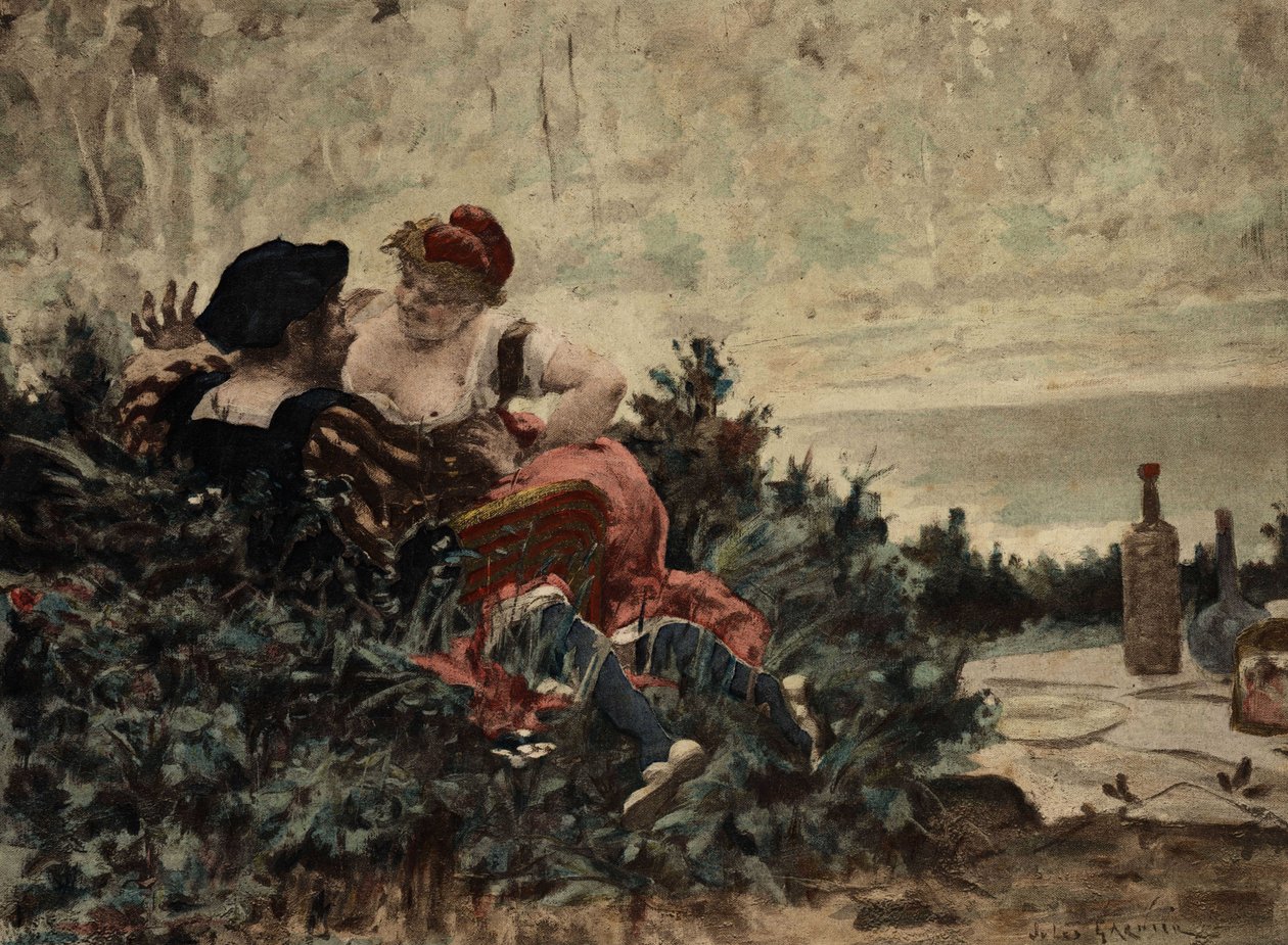 ガルガンチュアの父グランバックソーンとガルガンチュアの母ガルガメル。ガルガンチュア。ジュール・ガルニエによる挿絵。ラブレーとジュール・ガルニエの作品』所収。 作： ジュールアルセンガルニエ