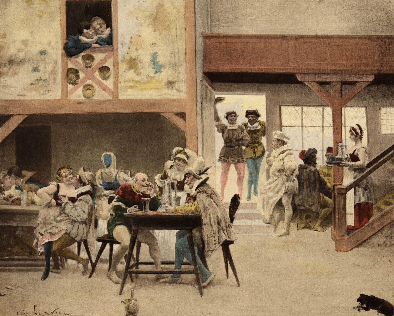 シノンのホステル内。立ち寄ったパンタグリュエルとパヌルジュ。パンタグリュエル。ジュール・ガルニエのイラスト。ラブレーとジュール・ガルニエの作品』所収。 作： ジュールアルセンガルニエ