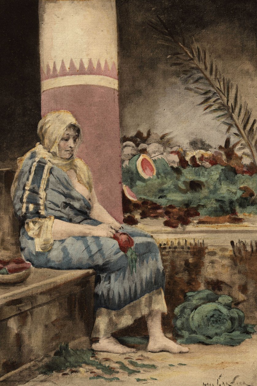 Livia Drusilla Augusta (58 v. Chr.), Ehefrau des römischen Kaisers Augustus (Octavian, Octavian oder lateinisch Gaius Julius Caesar Octavianus) (61 v. Chr.-14 n. Chr.) schält ein Gemüse. Pantagruel. Illustration von Jules Garnier. In „Rabelais et l