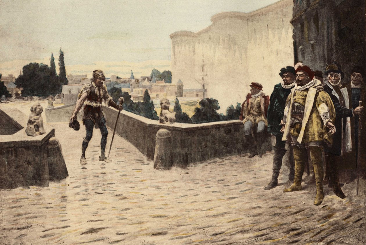 パリのシャラントン橋を渡り、パンタグリュエルに出会うパヌルージュ。パンタグリュエル l. ジュール・ガルニエによる挿絵。ラブレーとジュール・ガルニエの作品』所収。 作： ジュールアルセンガルニエ