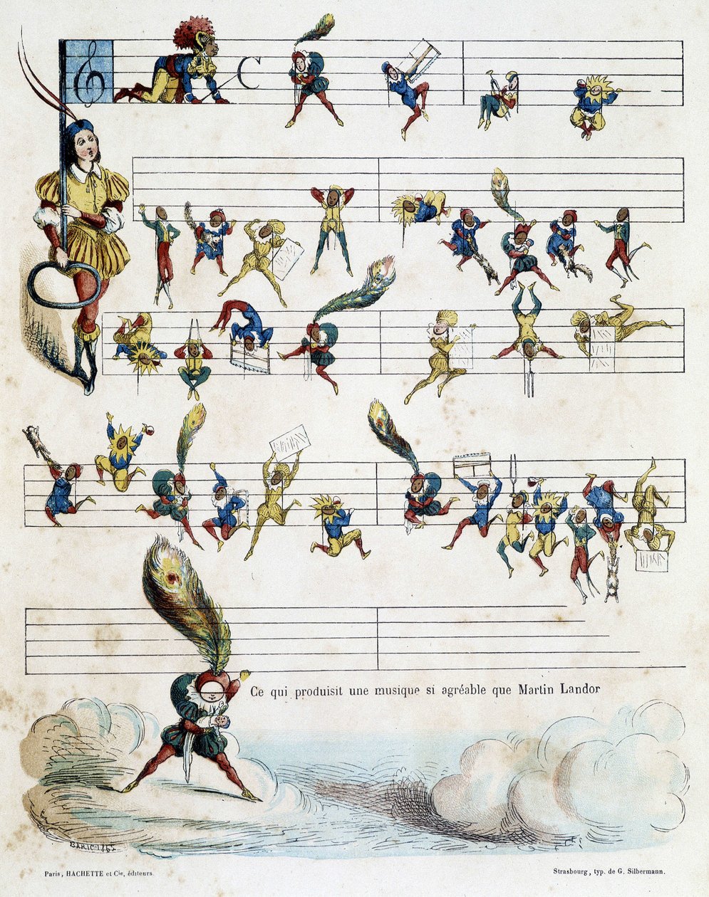 1862 年にバリックが描いたスコア上の音楽の音符。マーティン ランドーの物語を語るクロノツキーの子供向けの本を説明しています。 作： ジュール・バリック