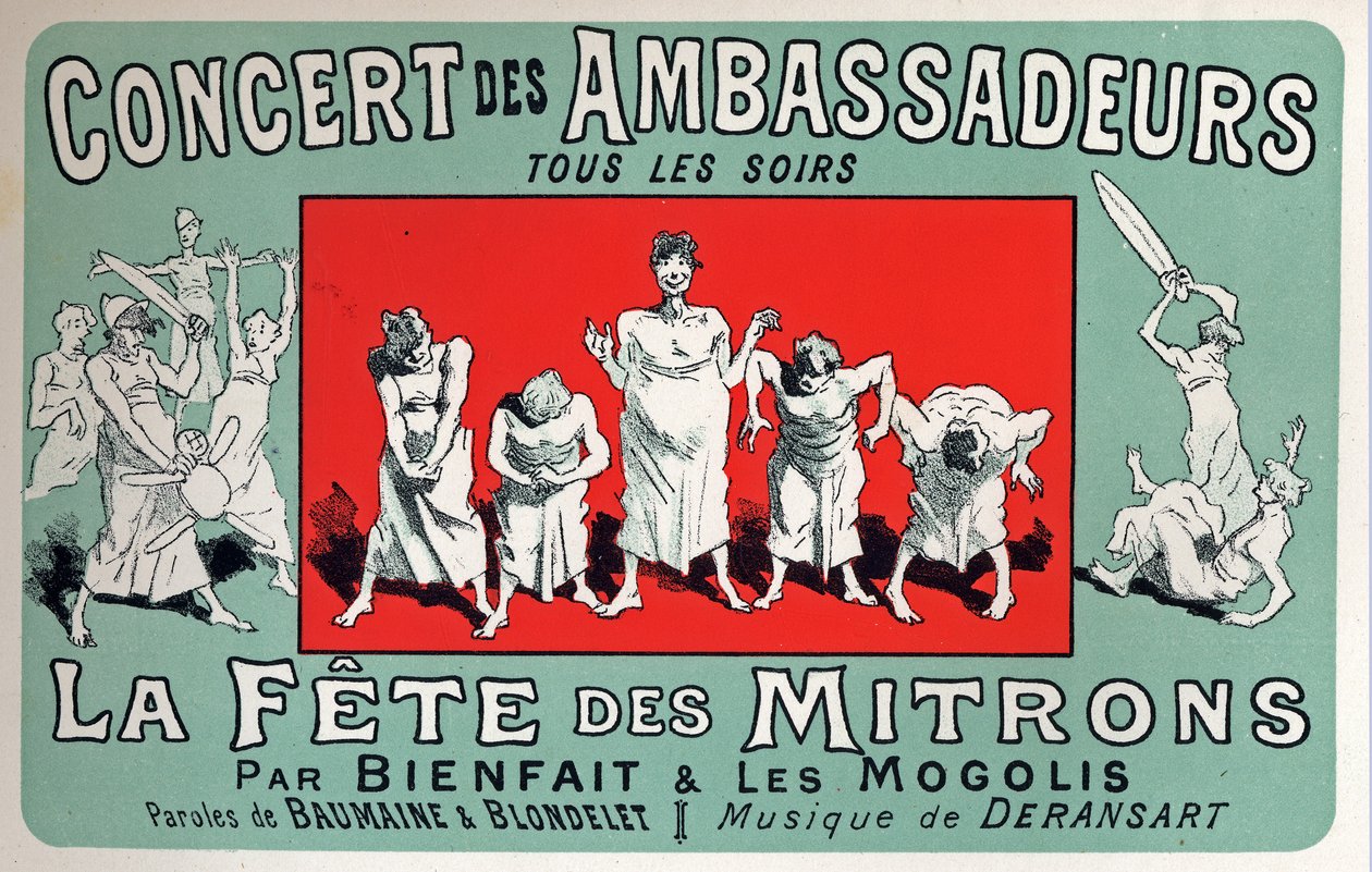 アートエンターテイメント。キャバレーでのパン屋の少年たちのパーティー：パリのConcert des Ambassadeurs。ジュール・シェレによるポスター、フランス、1880年頃（ポスター 作： ジュール・チェレット