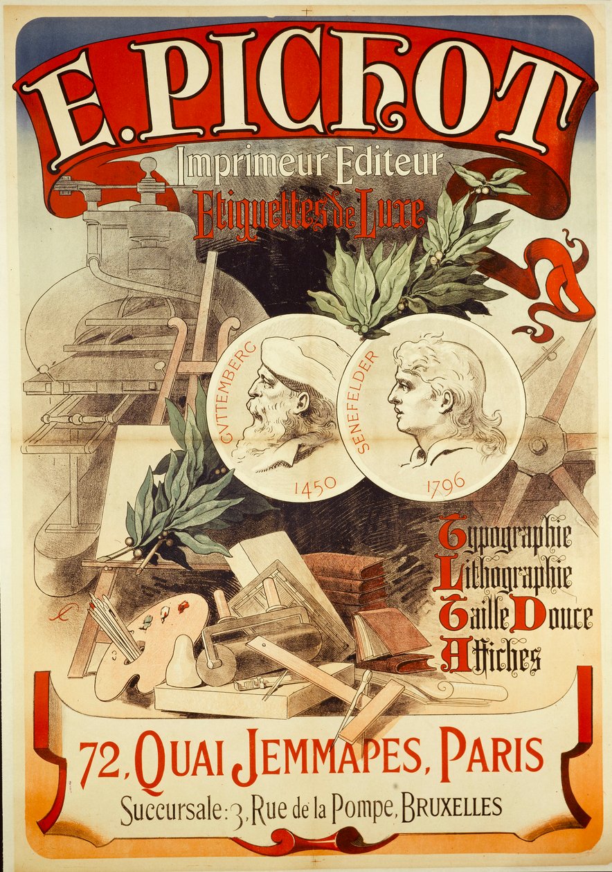 E.PICHOT/Drucker Herausgeber/ Luxus-Etiketten/ Typografie/ Lithografie/ Tiefdruck/ Plakate/ 72,QUAI JEMMAPES,PARIS 作： ジュール・チェレット
