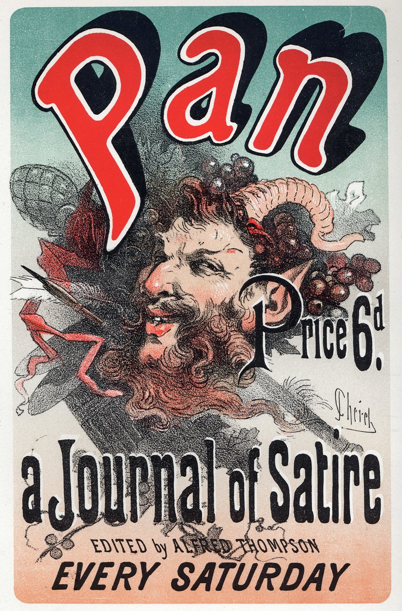 文学。風刺新聞「パン」。ジュール・シェレのポスター、イギリス、1880年頃（ポスター 作： ジュール・チェレット