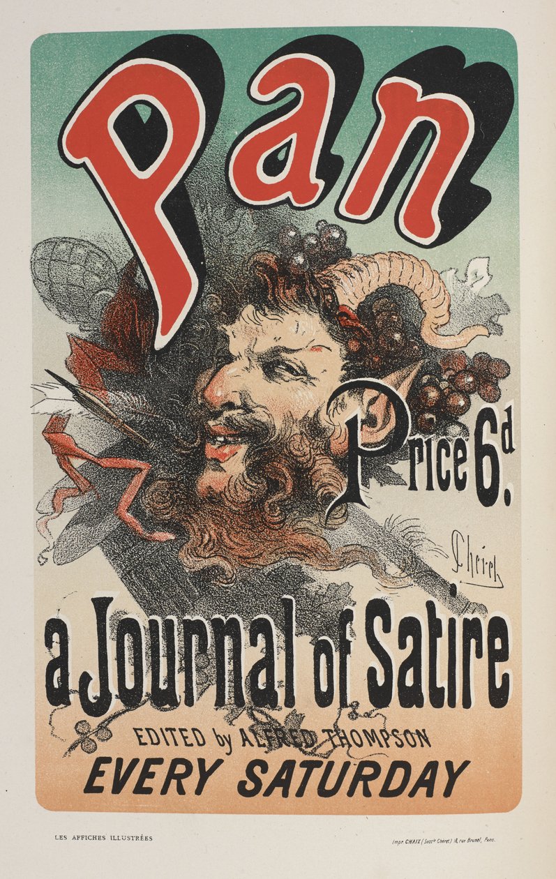 「The Illustrated Posters」より、Pan, A Journal of Satire。 ...で飾られた作品」、アーネスト・メインドロン 作： ジュール・チェレット