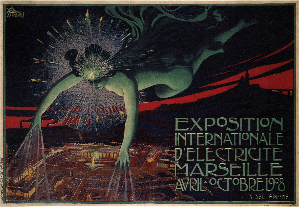 1908年に開催された電気の国際博覧会のポスター 作： ジュール・チェレット