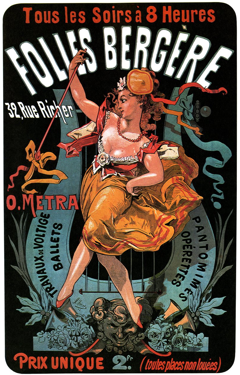 ジュール・シェレ（1836-1932）のフォリー・ベルジェール1874年のポスター - エアロバティック作品、バレエ、パントマイム、オペレッタ、ダンス、ダンサー、ミュージックホール（音楽堂）、ゲイのパリ、夜のパリ-。 作： ジュール・チェレット