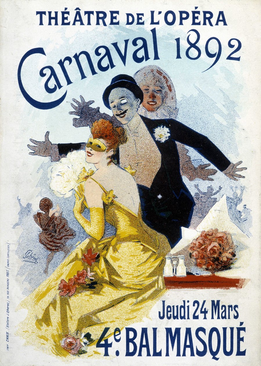 1892年にオペラ劇場で開催されたカーニバルのシェレのポスター。 作： ジュール・チェレット