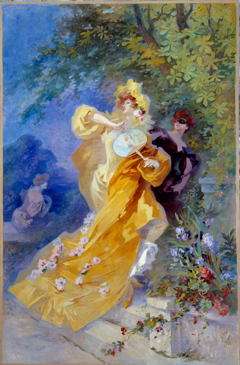 ジュール・シェレ（1836-1932）の「黄色いドミノ」の絵 20世紀 ニース、シェレ美術館（Musee Cheret 作： ジュール・チェレット