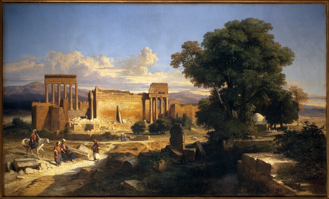 バルベック（またはバールベック、バールベック、古代ヘリオポリス、現在のレバノン）の遺跡。ジュール・コイネ（1798-1860）による絵画、油彩、キャンバス 作： ジュール・コイグネット