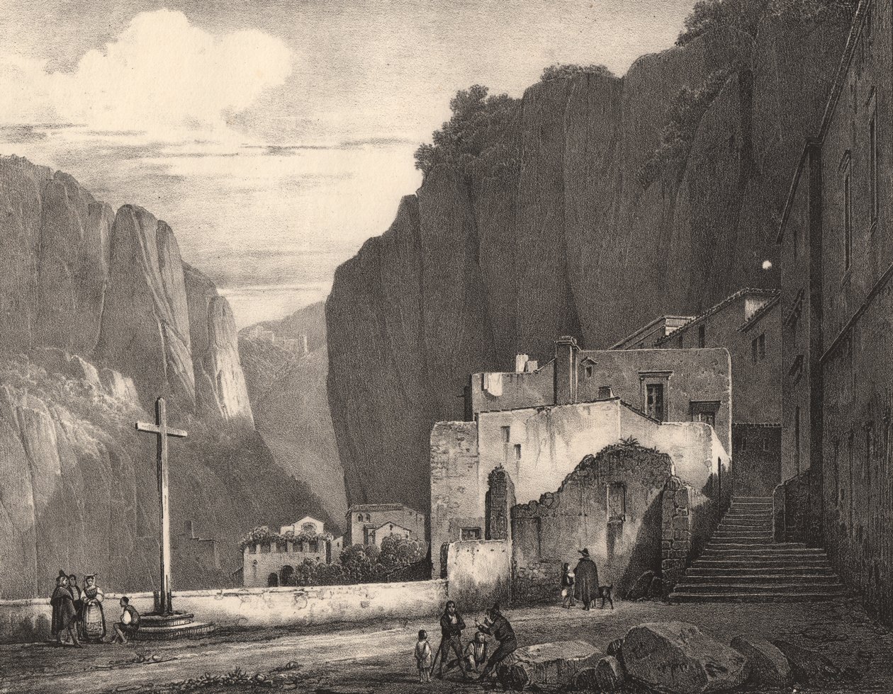 イタリア、カンパニア州、アマルフィの眺め、ジュール・コイネ (1798-1860) による描画後のリトグラフ、258x245 cm 作： ジュール・コイグネット