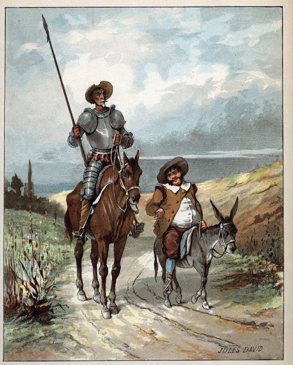 ドン・キホーテとサンチョ・パンサ - Miguel de Cervantes Saavedra (1547-1616)のHistoire de Don Quixote (Don Quixote) - 1887年からのジュール・ダヴィッド(1808-1892)の挿絵 - Yahoo! 作： ジュール・デイビッド