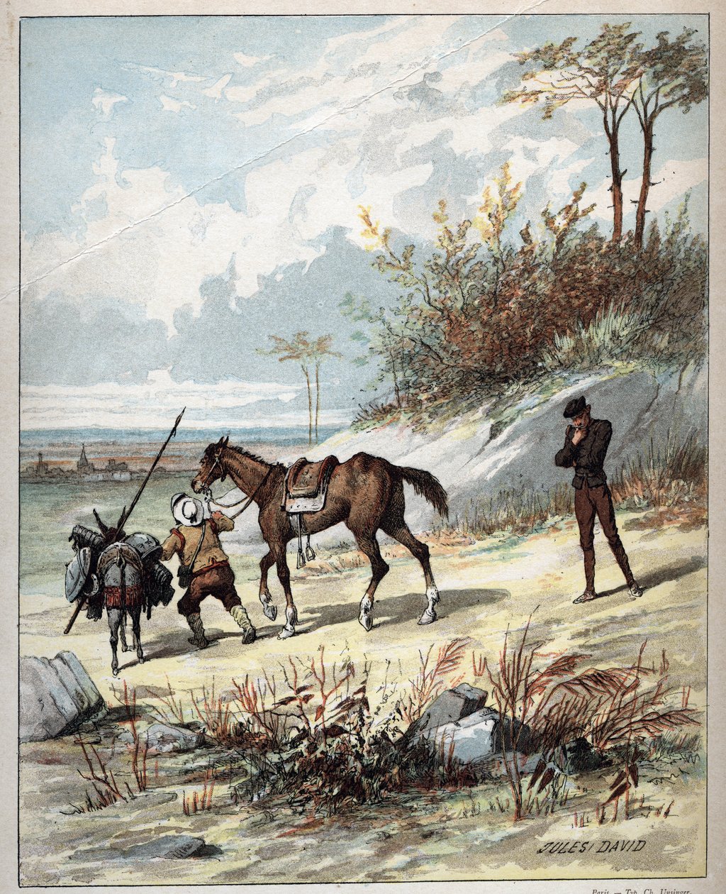 ドン・キホーテとサンチョ・パンサ - Miguel de Cervantes Saavedra (1547-1616)のHistoire de Don Quixote (Don Quixote) - 1887年からのジュール・ダヴィッド(1808-1892)の挿絵 - 。 作： ジュール・デイビッド