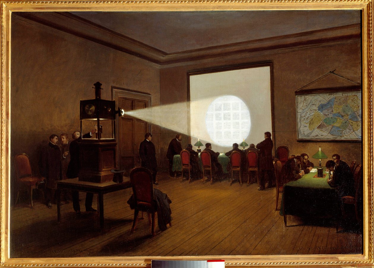 1870年11月の中央電信によるマイクロフィルムのスクリーニングジュール・ディディエによる絵画 作： ジュール・ディディエ