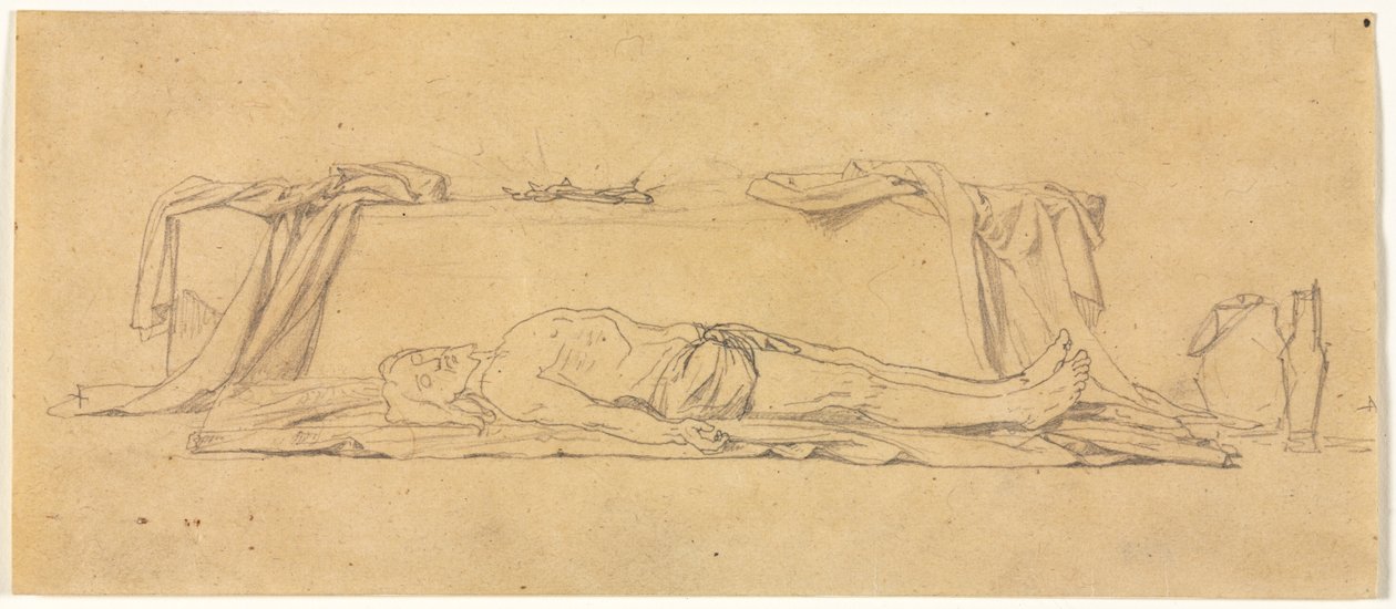 1800年代、墓地に横たわる死んだキリストのスケッチ。 作： ジュール・ユージン・レネプヴ