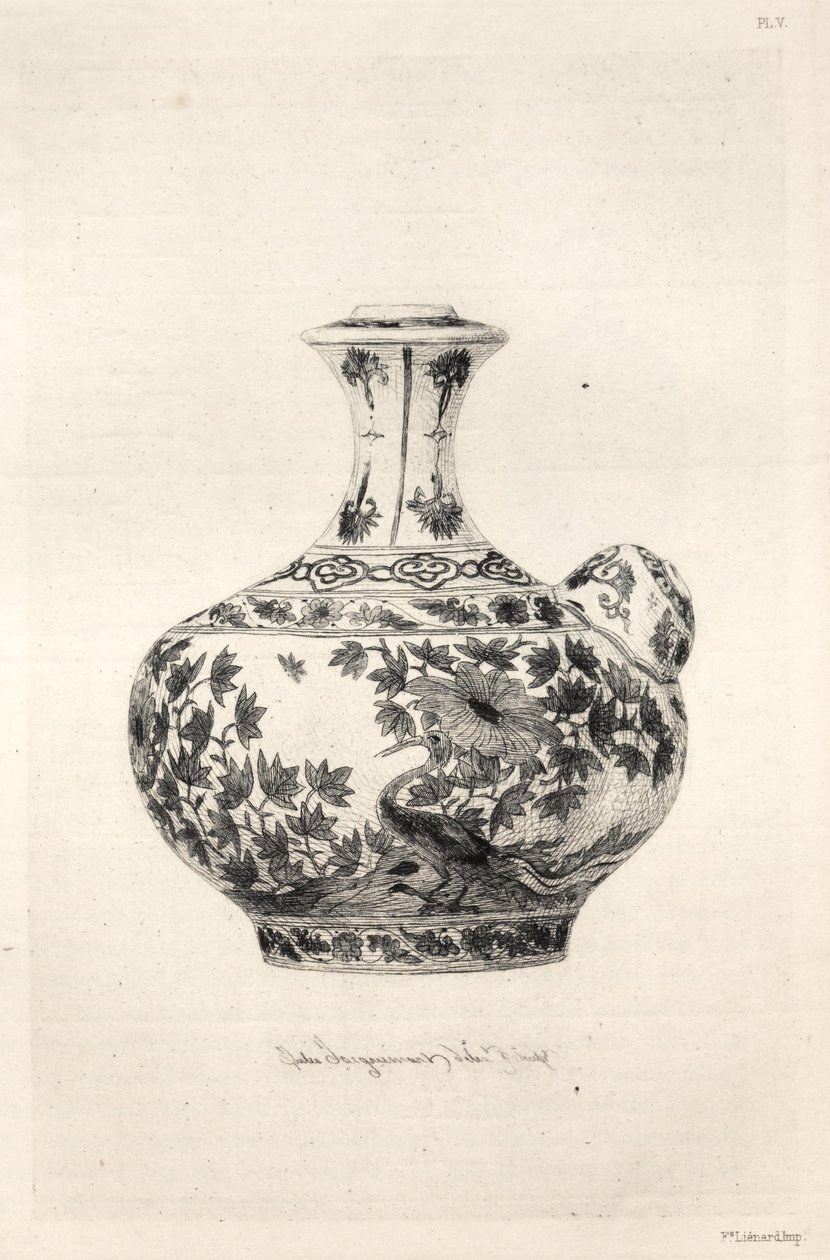 陶芸の歴史：古今東西の陶器に関する記述的・哲学的研究：ペルシャ：シモルグで装飾された軟質磁器-ガルグレット（プレートVI） 作： ジュールス・ジャックマート