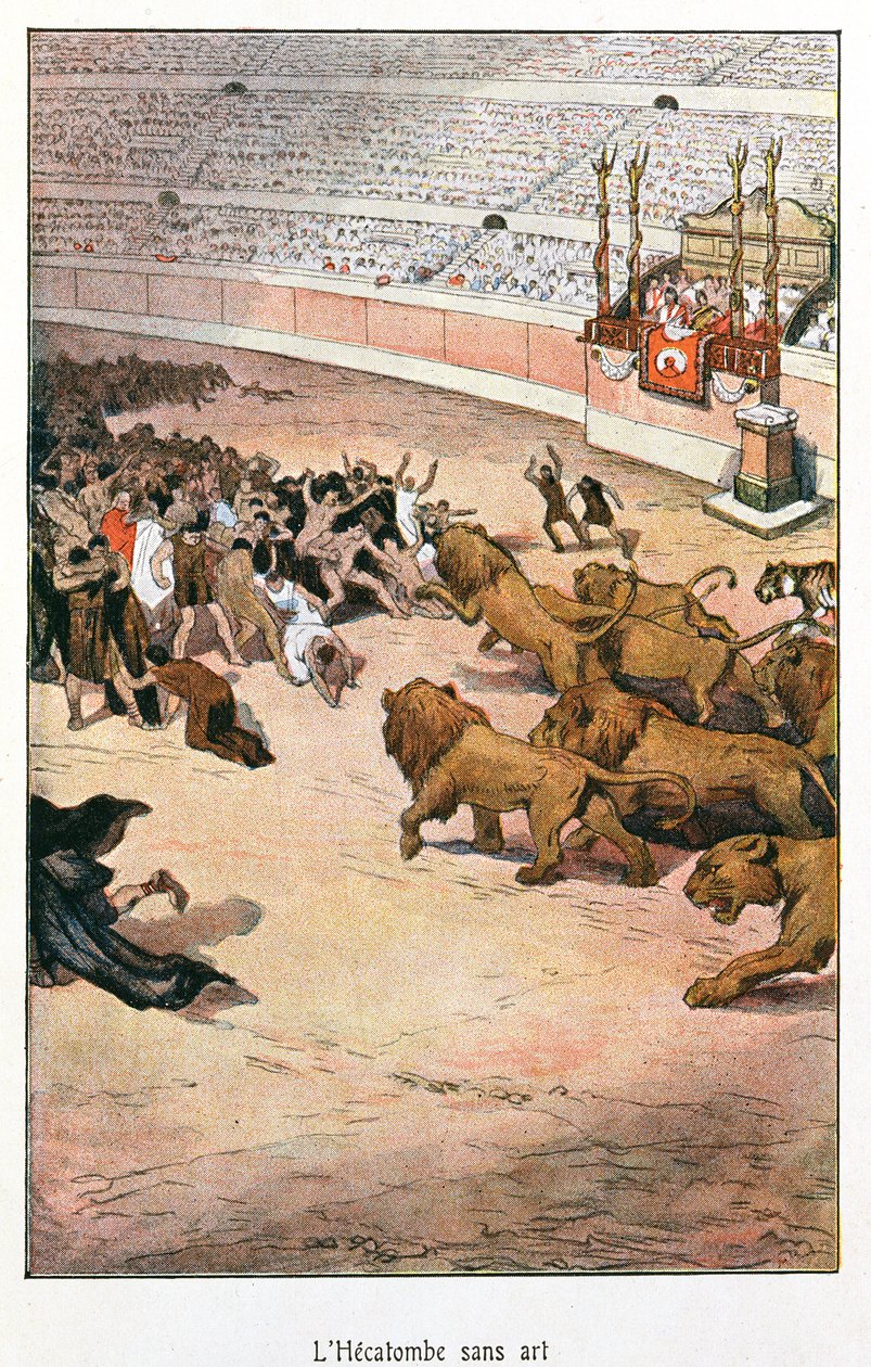 ローマ時代のゲーム、フェリシアン・シャンソール作「ロマネのオルギー」の挿絵、ファスケレ版、パリ、1903年（カラーリトグラフ） 作： ジュール・マリー・オーギュスト・ルルー