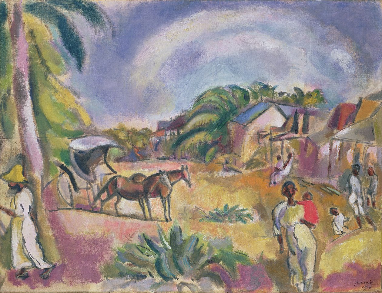 人物と馬車のある風景、1915 作： ジュール・パスシン