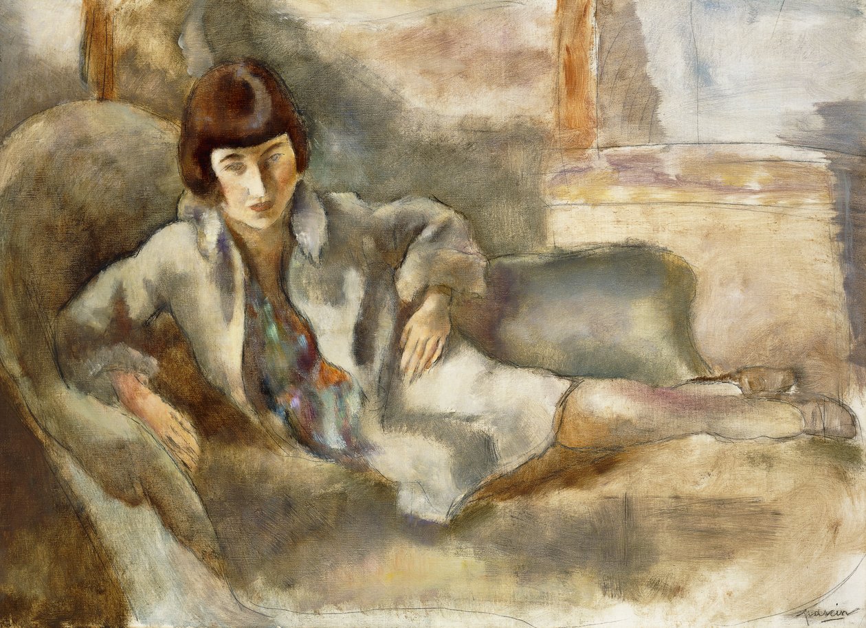 ソファの上の女性。カナッペの女性、1927年頃 作： ジュール・パスシン