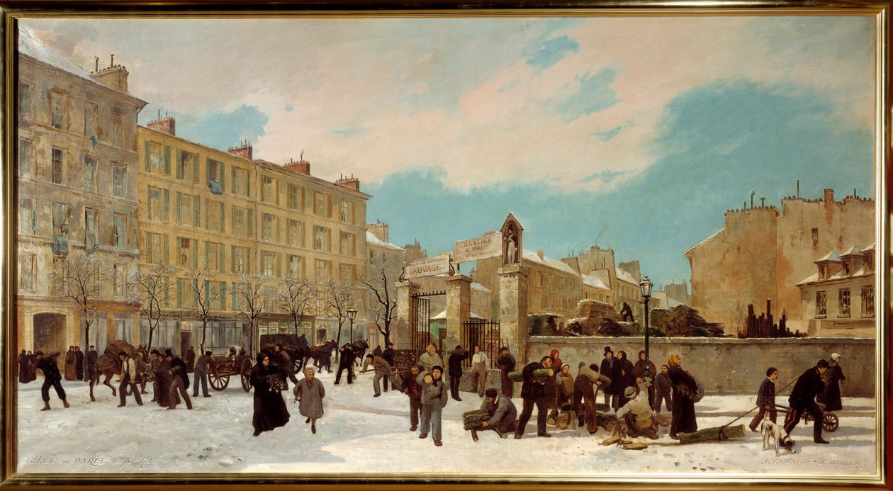 1871年1月、モンパルナス大通りの木造建築現場 - パリの街角風景 - ジュール・ディディエ（1831-1892）とジャック・ギオー（1811-1876）による絵画 作： ジュールとギオー・ジャック・ディディエ