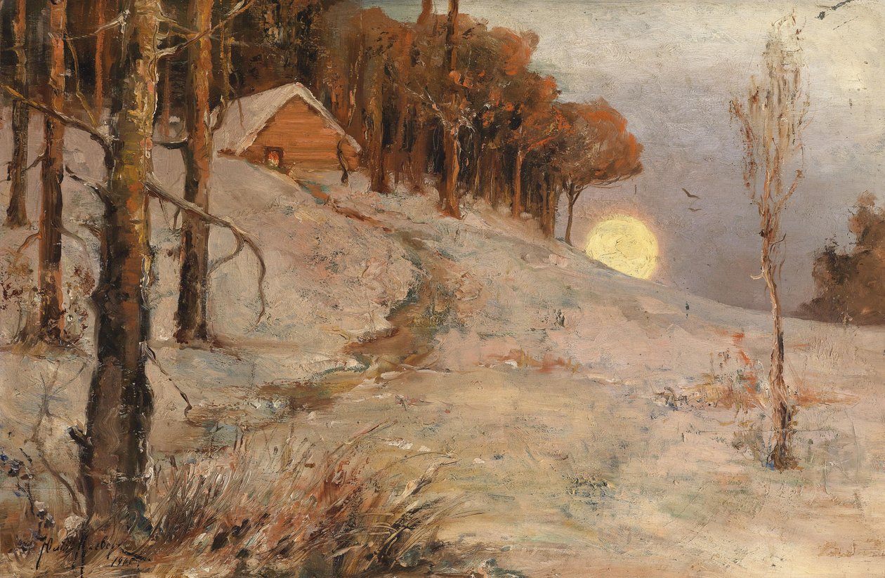 夕陽の光線の冬の森、1902 作： Juli Julievich Klever
