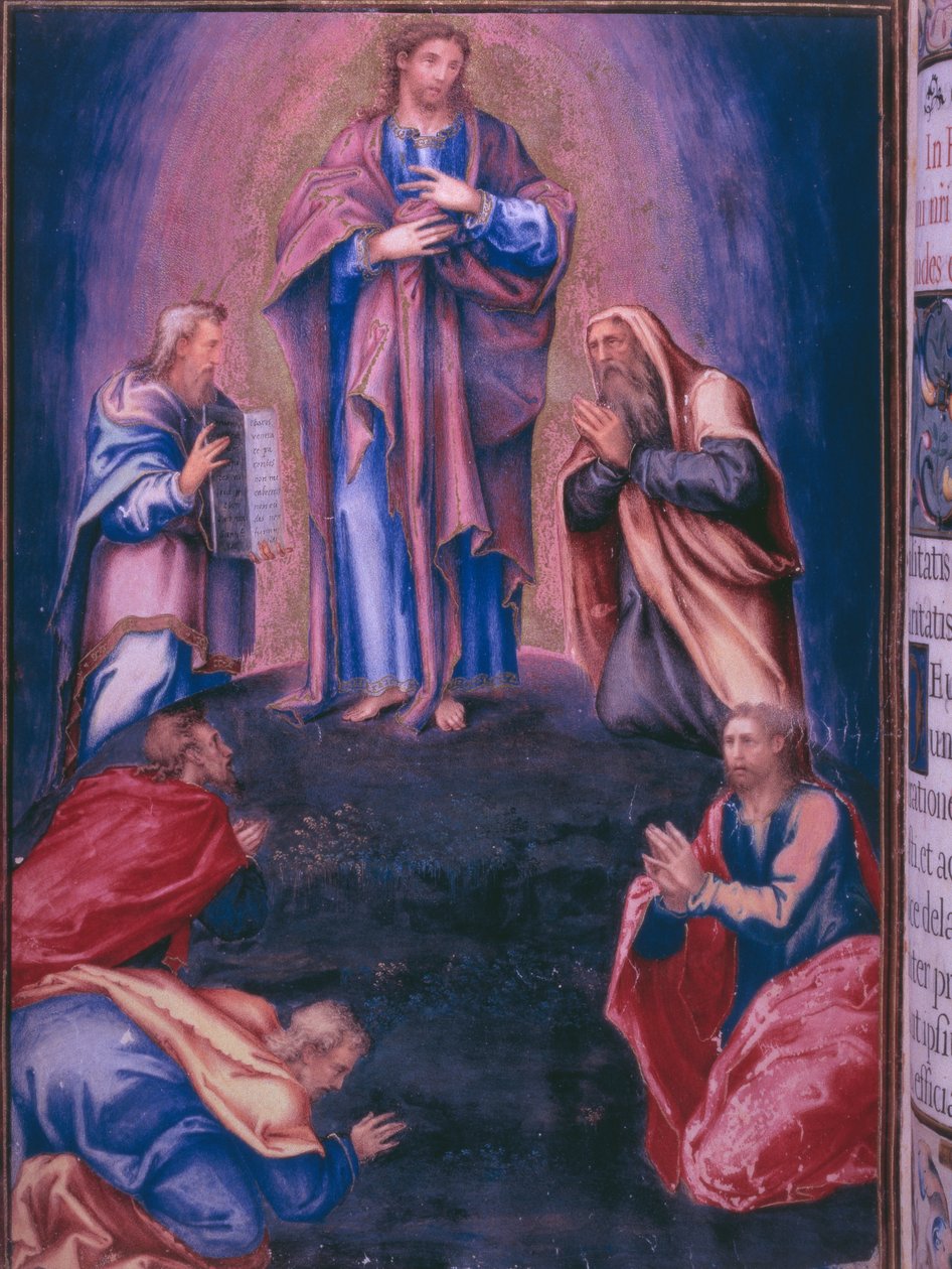 変容、スペインのフィリップ2世の修道院の複製、1569年（羊皮紙） 作： ジュリアンとレオン、アンドレス・デ・フエンテ・デル・サズ