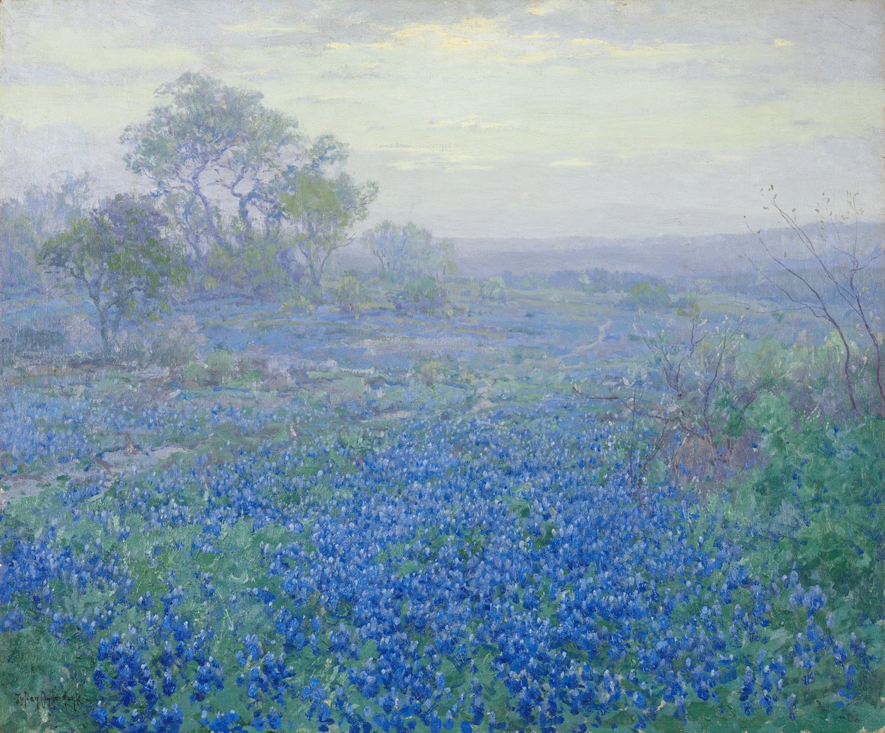 曇りの日、テキサス州サンアントニオ近郊のBluebonnets 作： ジュリアン・オンダードンク