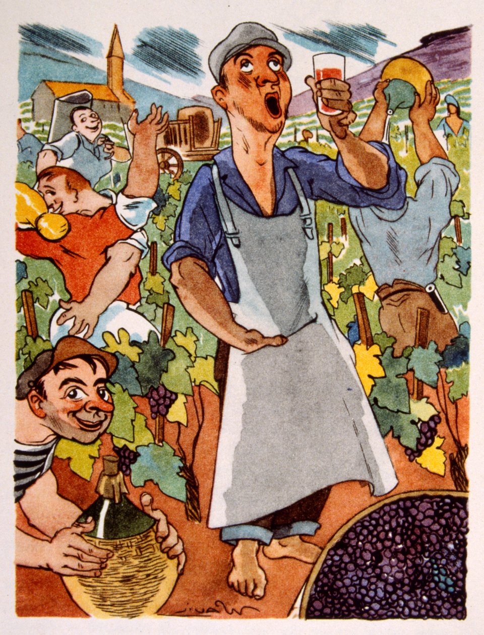 フランスのブドウ園。 1944年。ジュリアン・パヴィルによるイラスト 作： ジュリアン・パヴィル