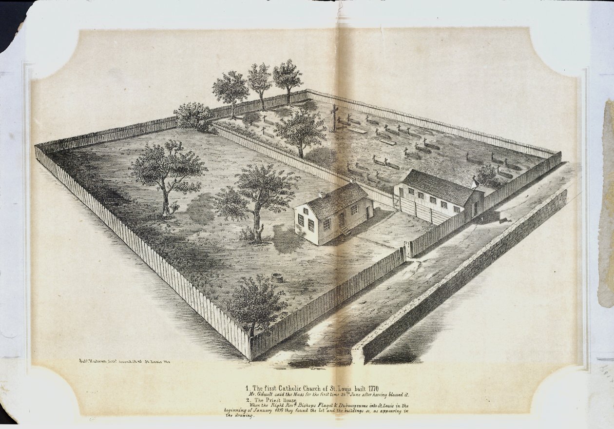 セントルイスで最初のカトリック教会が1770年に建てられました。ギボー氏はミサを祝福した後、6月24日に初めてミサと述べました 作： ジュリアス・フタワ