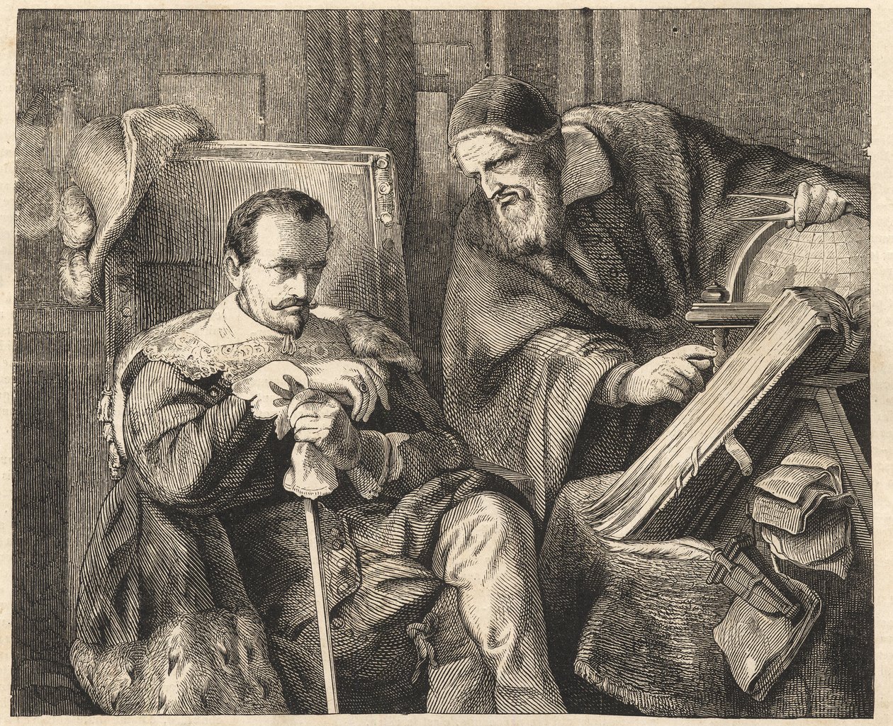 アルブレヒト・フォン・ヴァレンシュタイン（Waldstein）（1583-1634）と占星術師ジョヴァンニ・バッティスタ・セーニ（Seno, Zeno, Senno Zenno）（1600-1656）ユリウス・シュレーダーの絵の後で 作： ジュリアスフリードリッヒアントン（後）シュレーダー