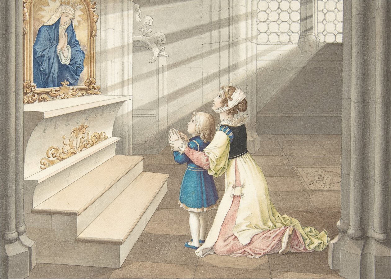 祈りの母と娘、カリフォルニア州。 1811-17。 作： ジュリアス・シュノール・フォン・キャロルスフェルド