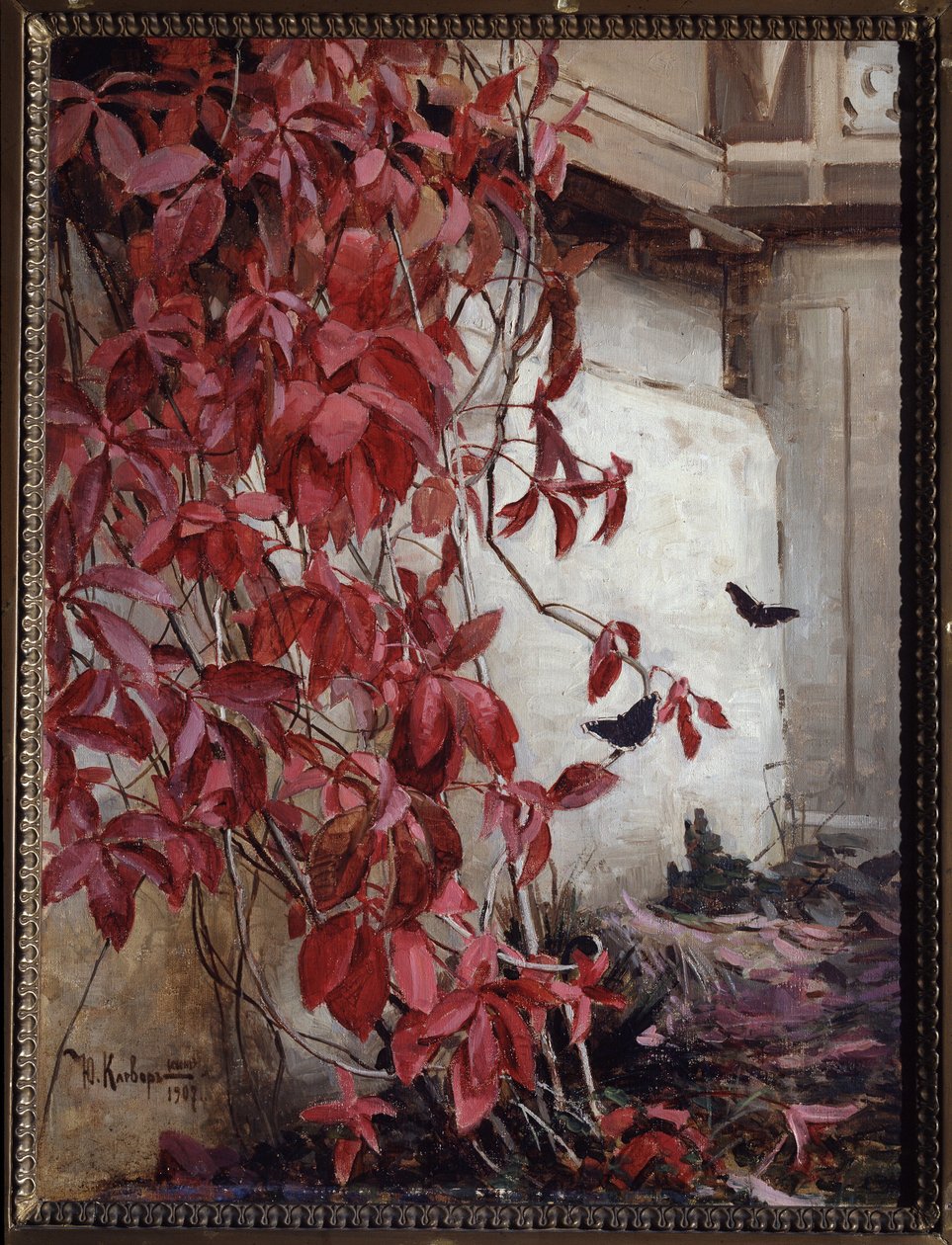 バージニア クリーパー (バージニア クリーパー)。 Juli Julievich (Julius) von Klever (1850-1924) による絵画、キャンバスに油彩 作： ユリウス・セルギウス・クレバー