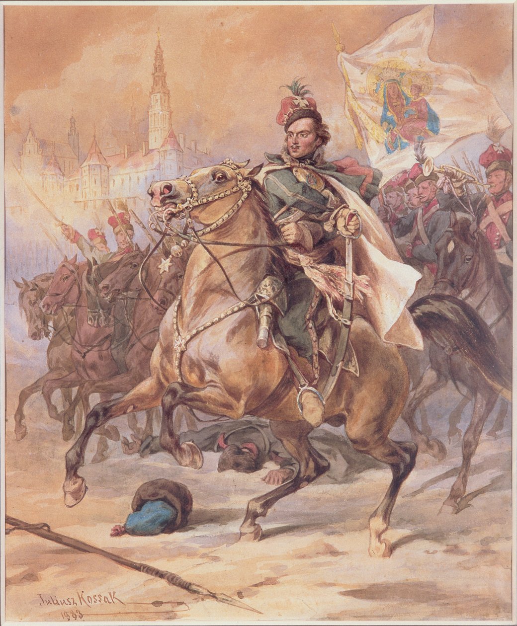 1883年1770年12月、チェンストコバの戦いでのカジミエシュプラウスキ（1747-79）（段ボールにトイレ） 作： ジュリウス・フォルトゥナト・コサック