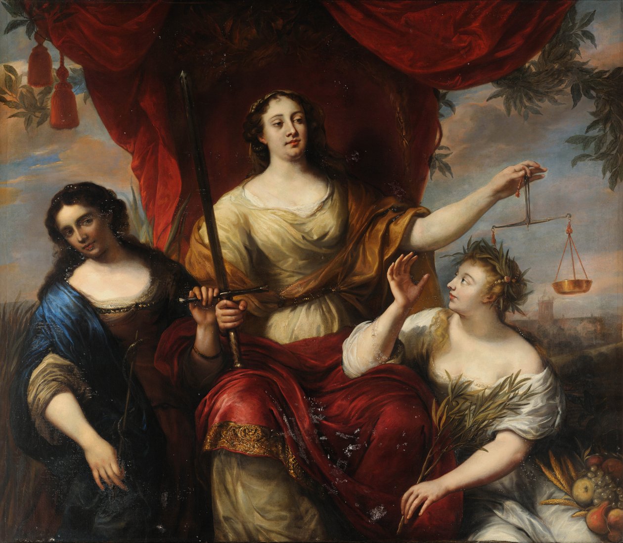 オーヴェンス、ユルゲン（1623-1678）の「賢明さ、正義、そして平和」。油彩・キャンバス 作： ユルゲンオーブン