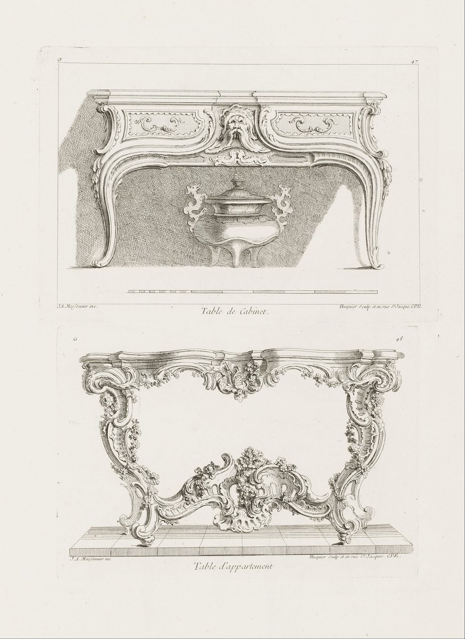 Table de Cabinet。、6th Plate（Study for a Table）、pl。 Oeuvreの47 作： ジュスト・オーレ・マイソンニエ